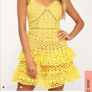 Yellow and nude Lace crochet mini dress